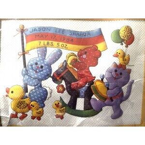 NEW The Creative Circle  Calico Parade Embroidery Kit 12x 16" Birth Announcement